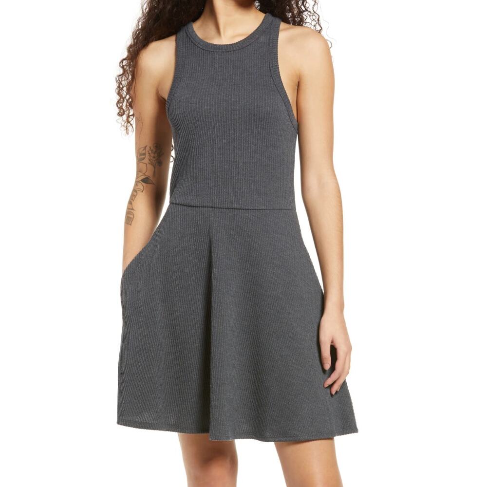 BP. Sleeveless Rib Mini dress in Gray, Size XXS